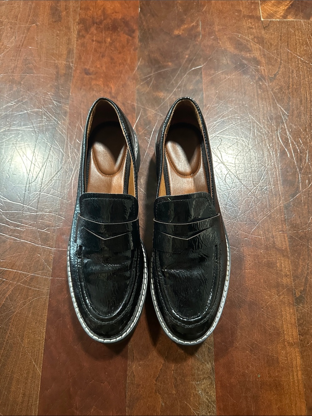 Franco Sarto Black Patent Leather Women's Penny Loafers